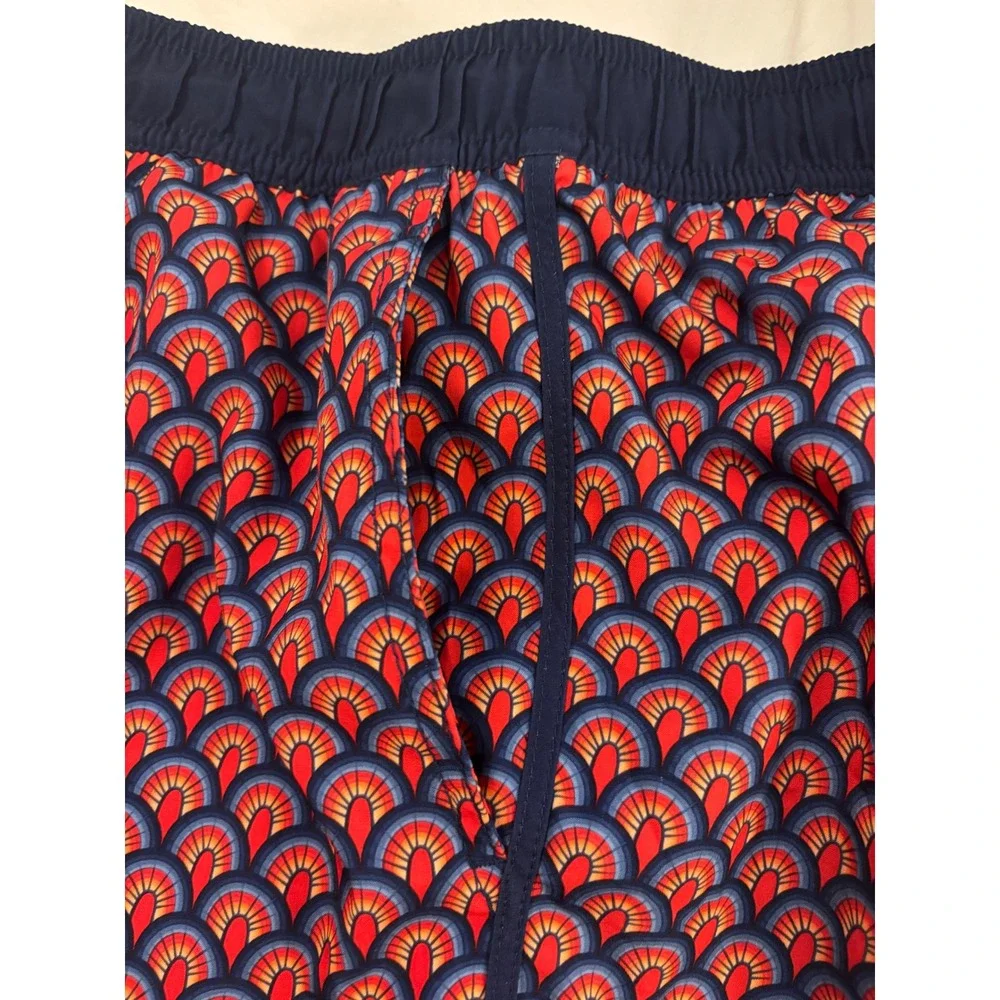Fair Harbor Mens Swim Shorts Red Navy Geometric Fan Print Board Shorts Large